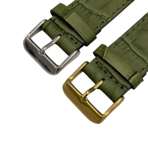 22 mm Bombeli Kroko Yeşil Deri Saat Kordonu